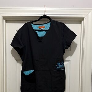 Cherokee Black Scrub top with Blue Accents
